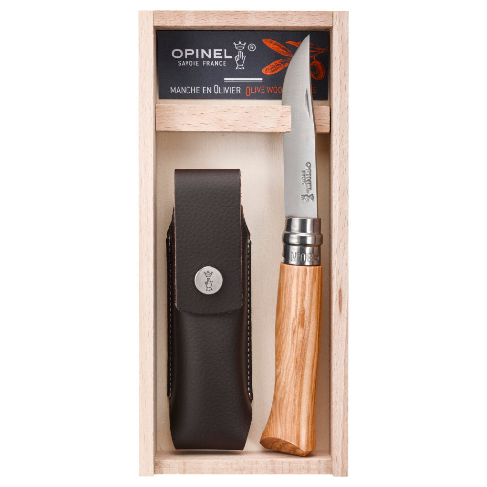 Opinel No.08 Olive Wood and Stainless Steel Folding Knife and 