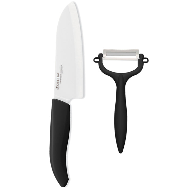 Sharp White Blade Ceramic Santoku Knife 5 Kitchen Knives Set + Cover +  Peeler