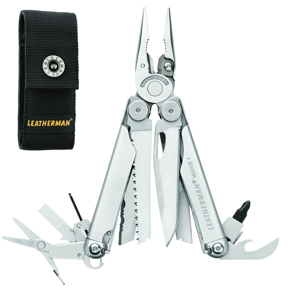 LEATHERMAN, Wave Plus Multitool with Premium Replaceable Wire Cutters,  Spring-Action Scissors and Molle Black Sheath, Black 