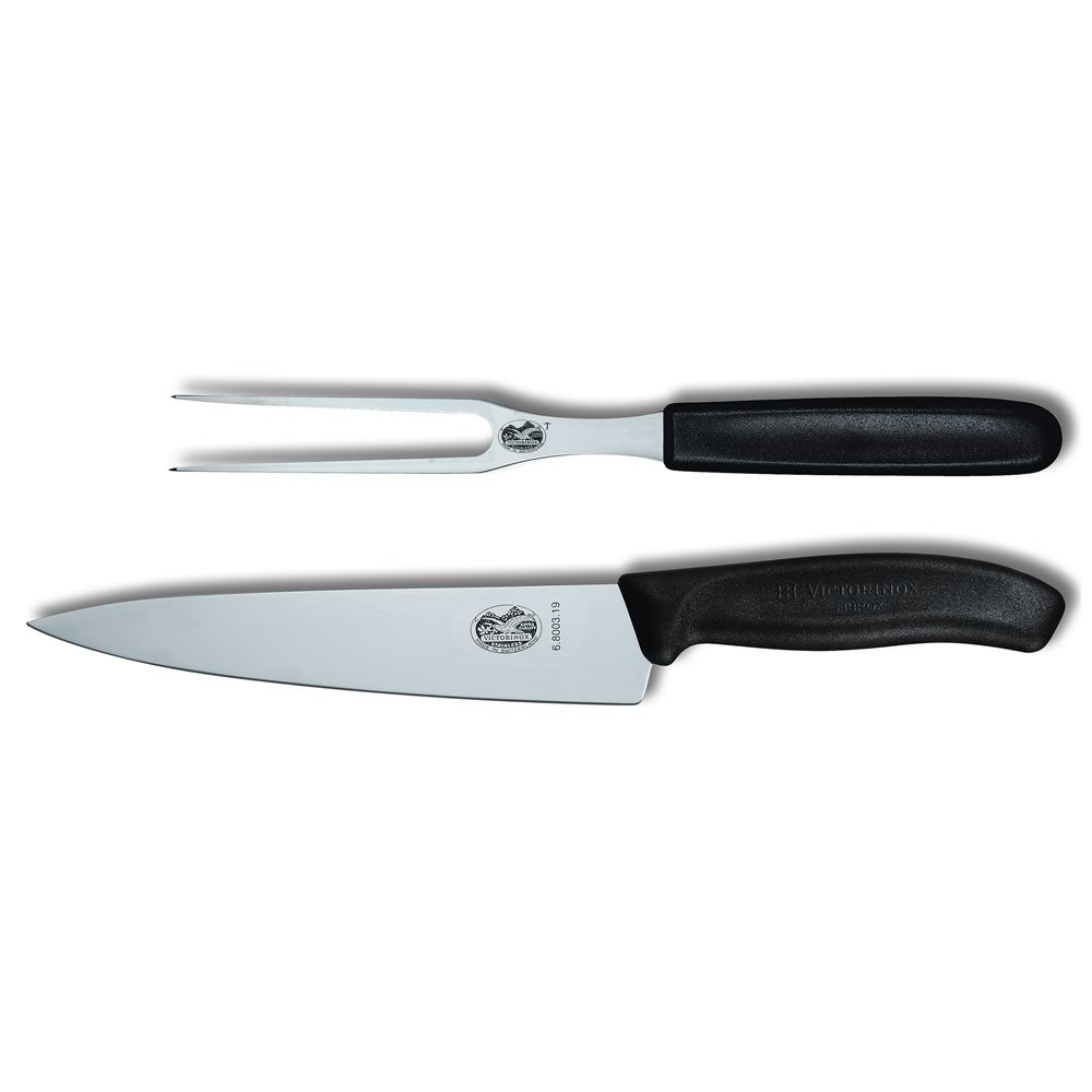 Victorinox Swiss Modern carving knife and meat fork, black