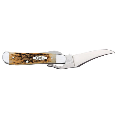 Case RussLock Amber Bone Pocket Knife with RussLock Clip Blade Locked Open