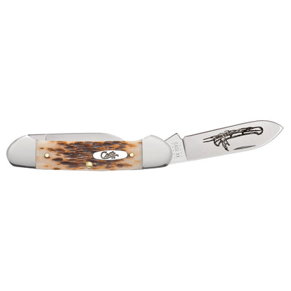 Case Canoe Amber Bone Pocket Knife with Spear Blade Open