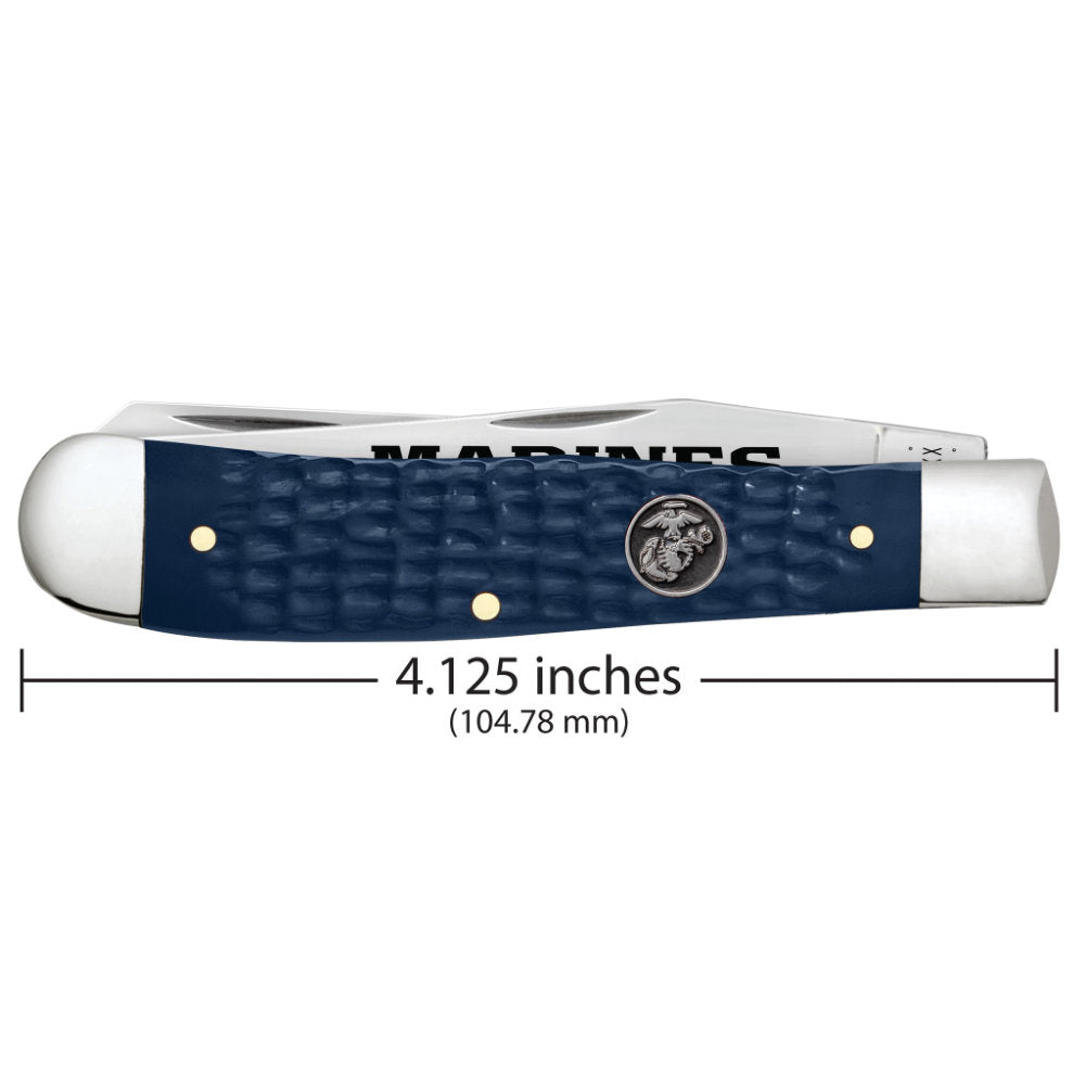 Case US Marine Corps Trapper Jigged Navy Blue Pocket Knife is 4.125 Inches Long