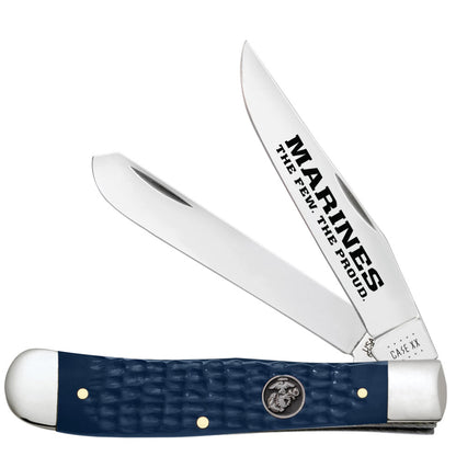 Case US Marine Corps Trapper Jigged Navy Blue Pocket Knife at Swiss Knife Shop