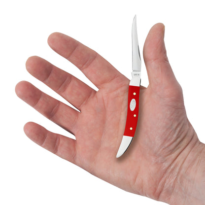 Case Small Texas Toothpick Red Synthetic SparXX Pocket Knife in Hand