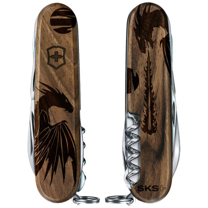 Victorinox Personalized Dragon Spartan Hardwood Walnut Designer Swiss Army Knife