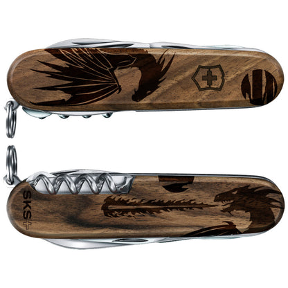 Victorinox Personalized Dragon Spartan Hardwood Walnut Designer Swiss Army Knife