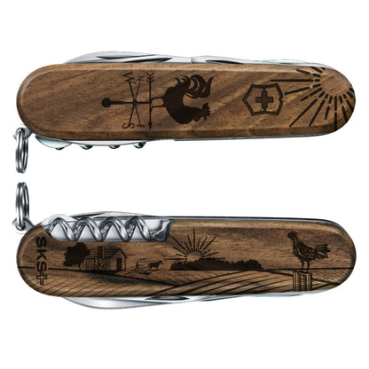 Victorinox Personalized Farm Spartan Hardwood Walnut Designer Swiss Army Knife Front and Back