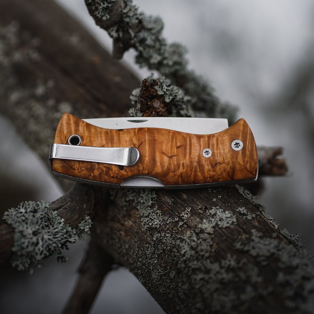 Helle Nipa Folding Outdoor Knife Folded Closed with Clip for Easy Carry