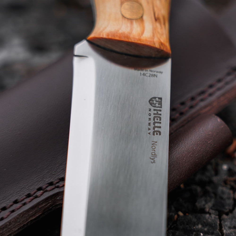 Helle Nordlys Outdoor Knife with Leather Sheath Blade Detail