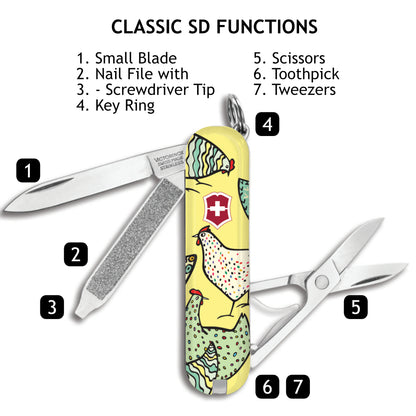 Victorinox Funky Chickens Classic SD Designer Swiss Army Knife Functions