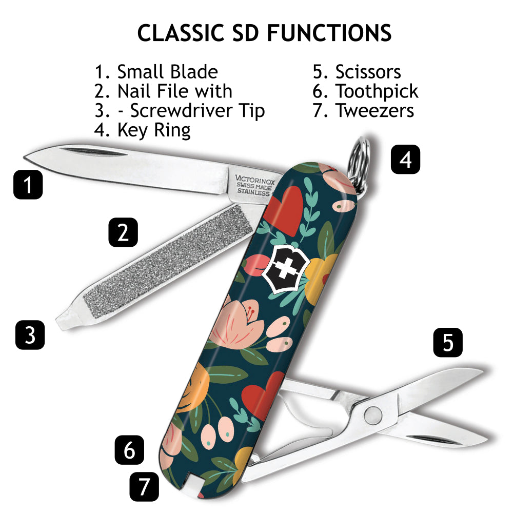 Victorinox Hearts and Flowers Classic SD Designer Swiss Army Knife at Swiss Knife Shop