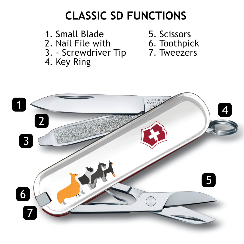 Victorinox Puppy Parade Classic SD Designer Swiss Army Knife Functions