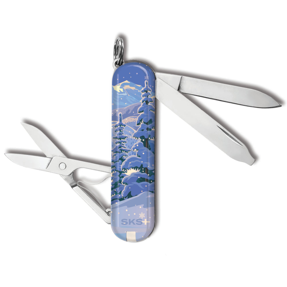 Victorinox Winter Wonderland Classic SD Designer Swiss Army Knife with a Snowy Woodland Scene