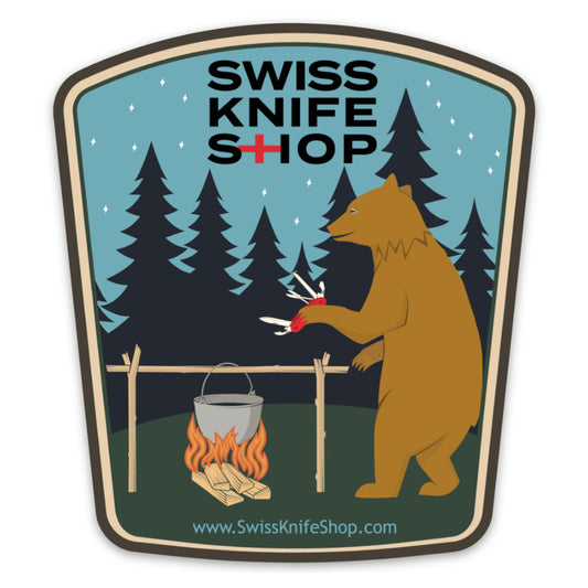Swiss Knife Shop Camping Bear Vinyl Sticker