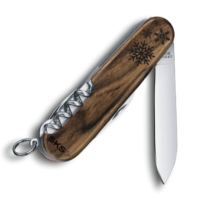 Personalized Victorinox Snowflakes Spartan Hardwood Swiss Army Knife with Blade Open