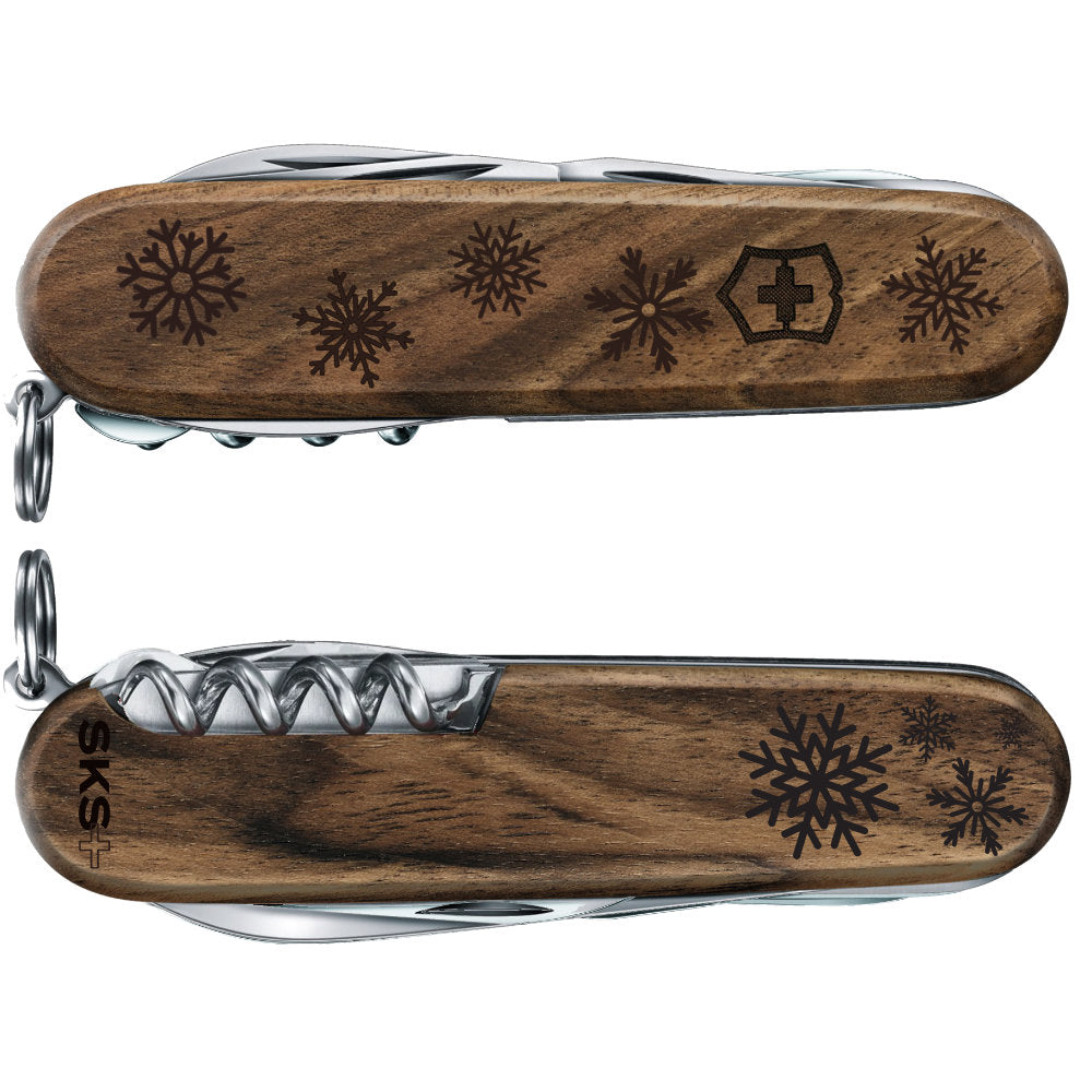 Personalized Victorinox Snowflakes Spartan Hardwood Swiss Army Knife Front and Back