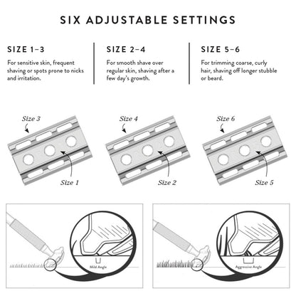 Rockwell 6C Fully Adjustable Safety Razor Size Settings