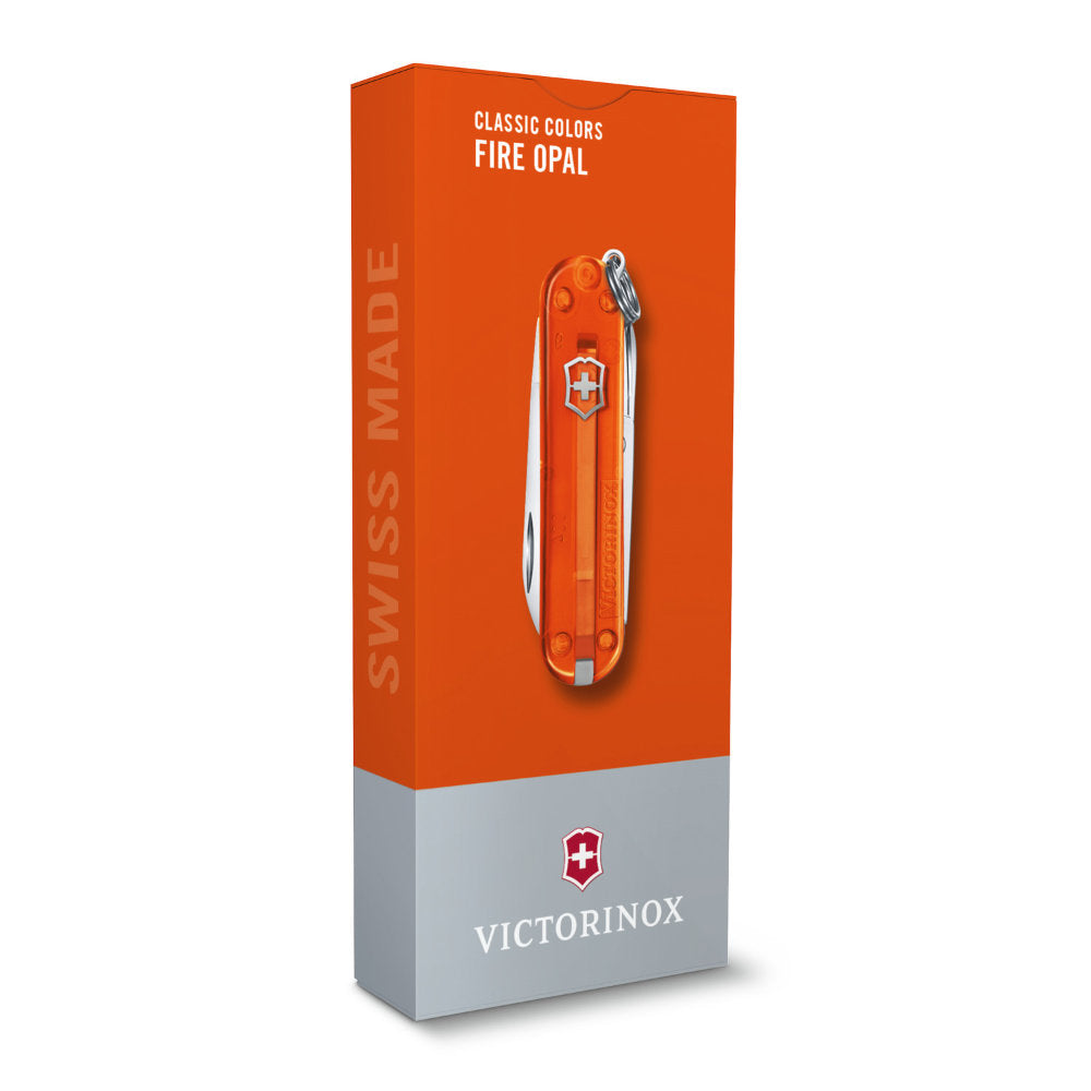 Translucent Orange Fire Opal Classic SD Swiss Army Knife by Victorinox in Package