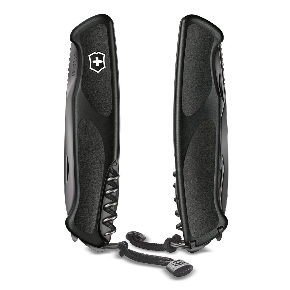 Onyx Black RangerGrip 55 Lockblade Swiss Army Knife Front and Back