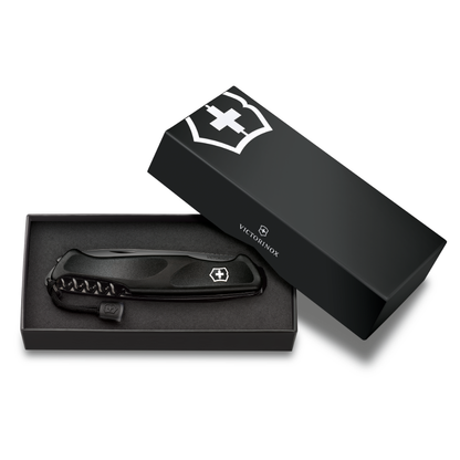 Onyx Black RangerGrip 55 Swiss Army Knife in Black Presentation Box