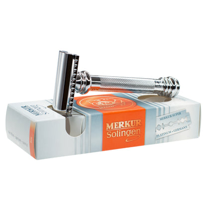 Merkur 39C Double Edge Safety Razor, Slanted Cut, Extra Long Chrome Handle