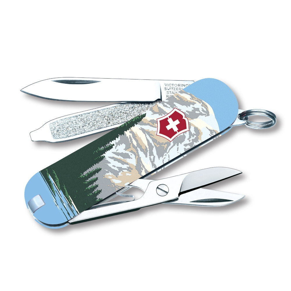 Victorinox Mount Rainier National Park Poster Art Classic SD Swiss Army Knife Open Tools