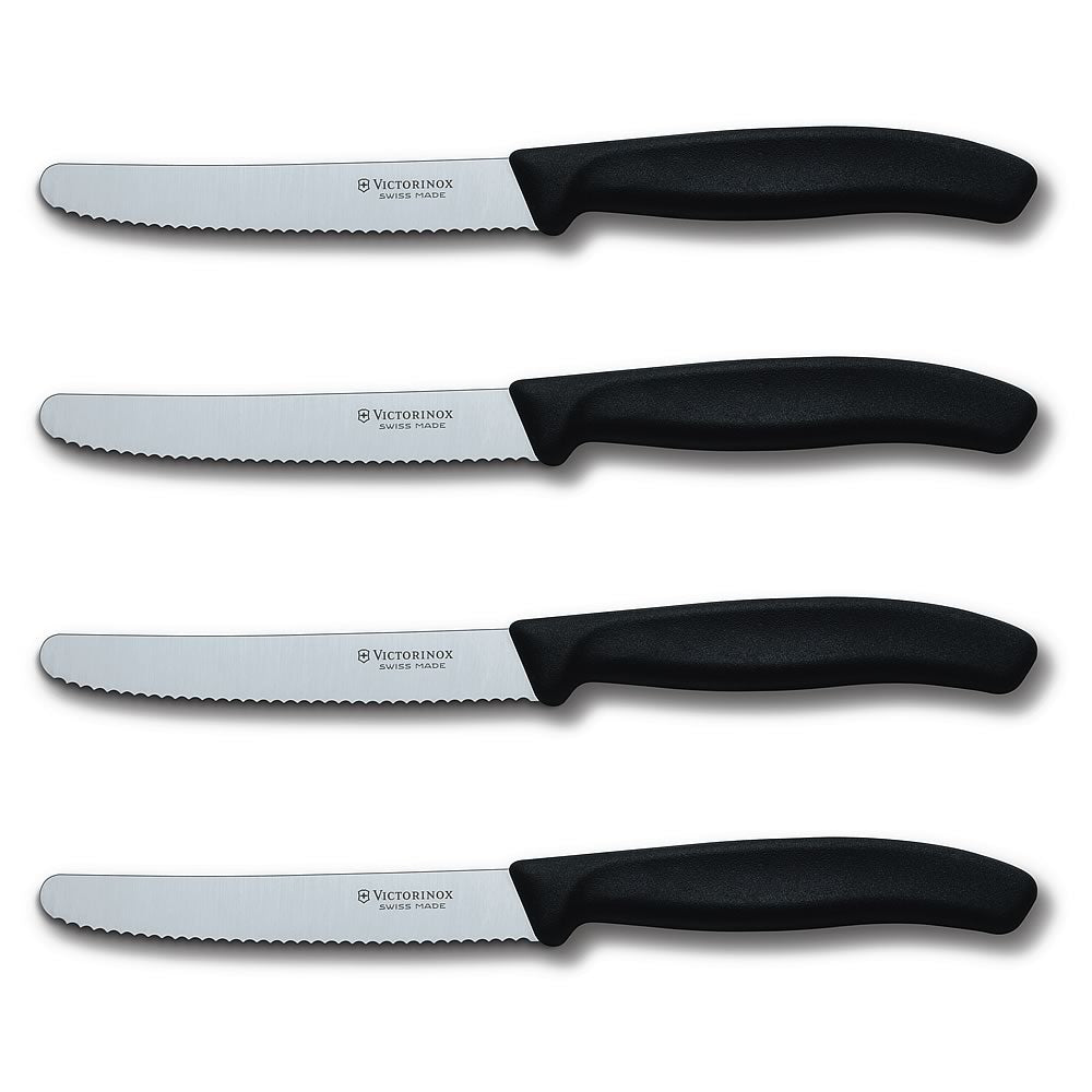 Swiss Classic 4-Piece 4.5" Round Tip Serrated Steak Knife Set by Victorinox at Swiss Knife Shop