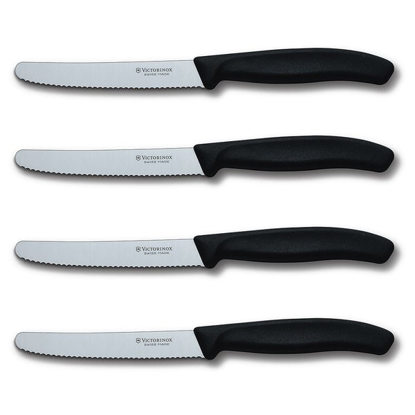 Victorinox Forschner 6-Piece 4.5 inch Serrated Steak Knife Set, Round Tip,  Black Polypropylene Handle