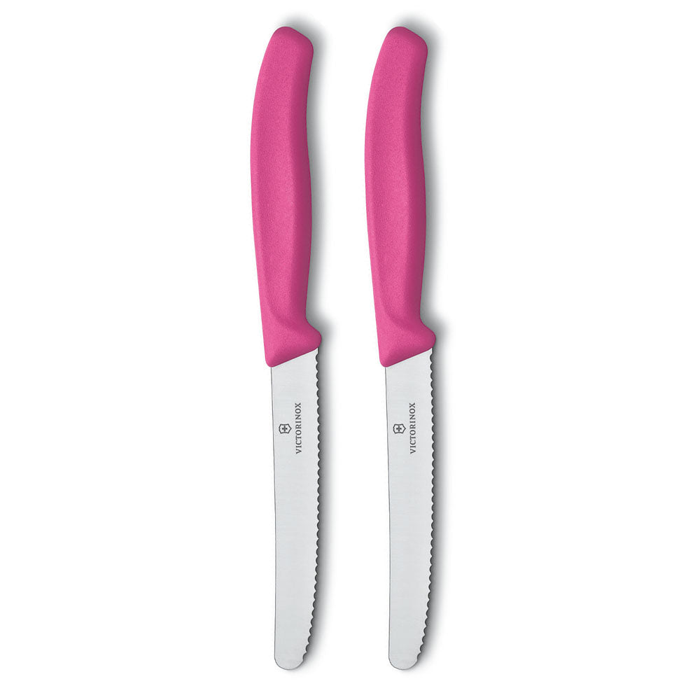 Victorinox Classic 2-Piece 4.5" Serrated Utility Knife Set Pink Handles