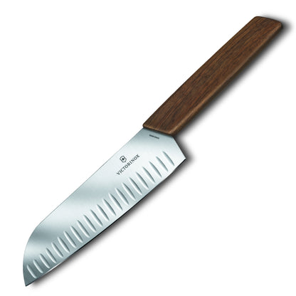 Swiss Modern Wood 7.5" Granton Edge Santoku Knife by Victorinox